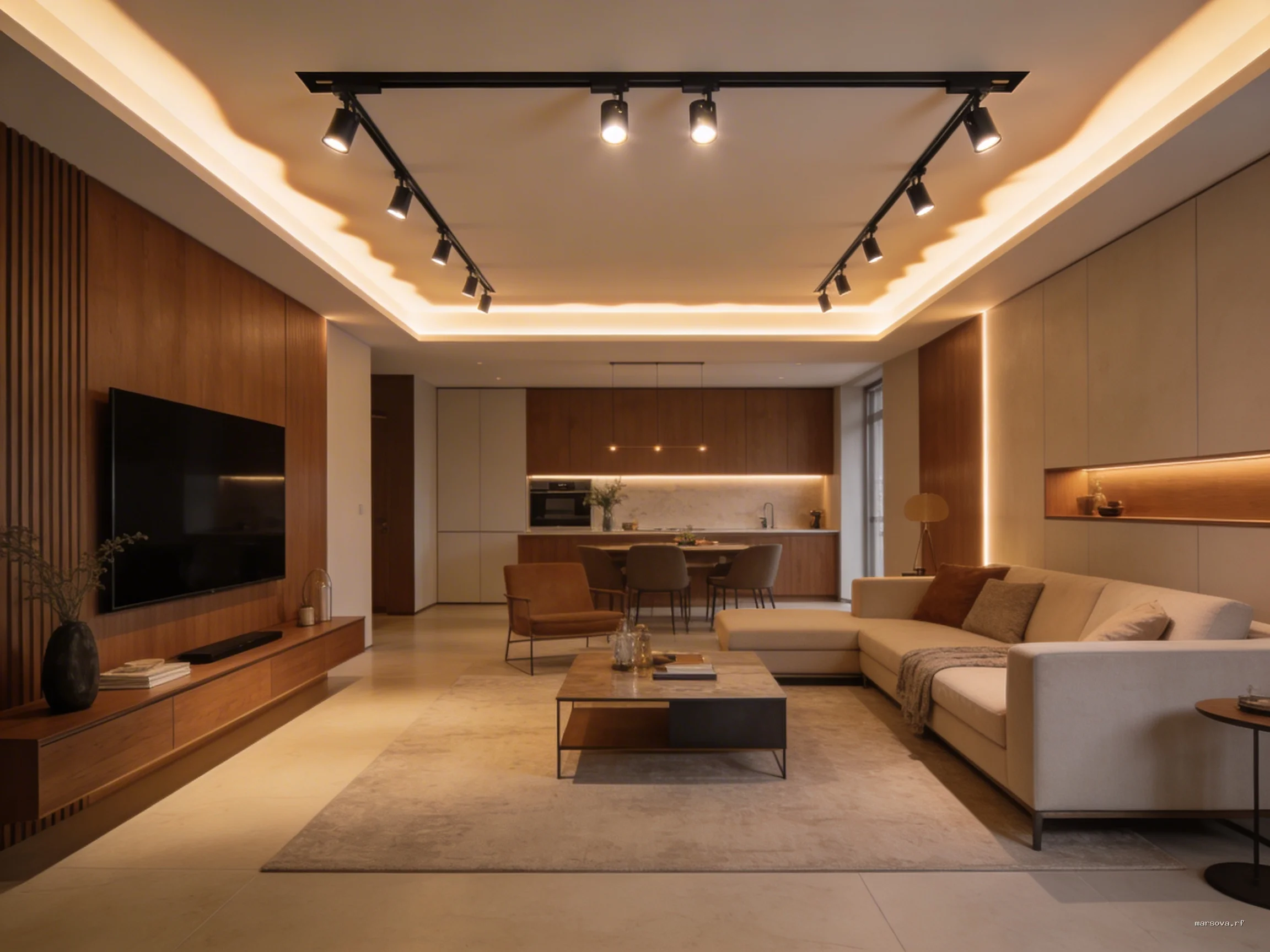 Теневой профиль и трековые светильники: как сделать потолок стильным и современным