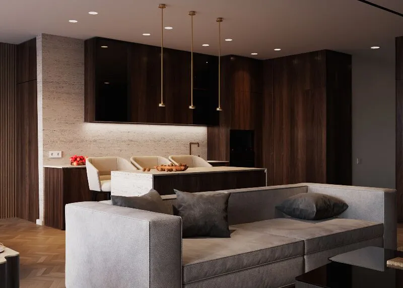 ЖК Сердце Столицы г. Москва визуализация кухни - гостинной